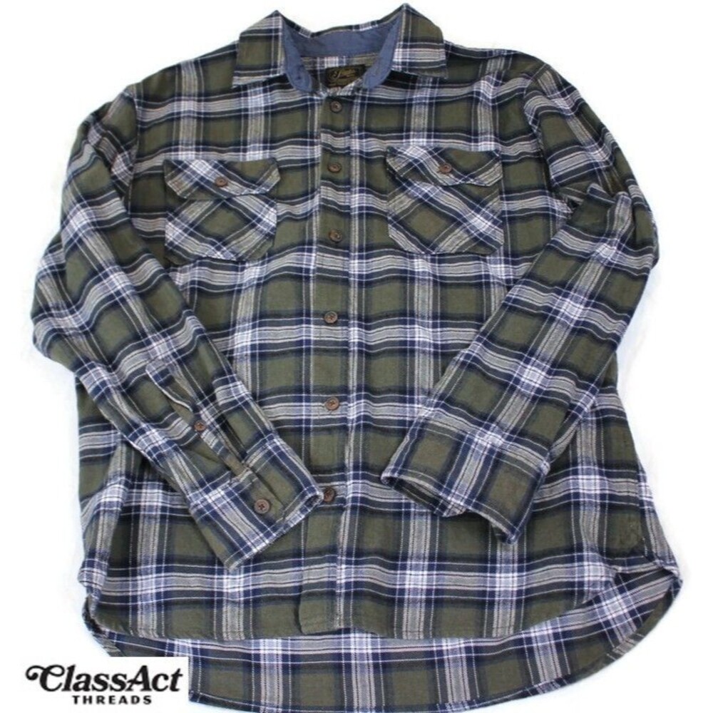 Jachs MFG Heritage Cotton Flannel Shirt Mens Size XL Plaid Long Sleeve Button Up
